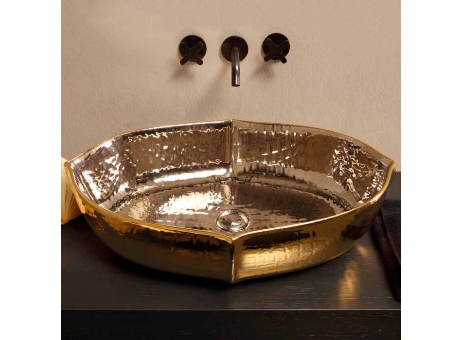 Arbeitsplatte aus Keramik und Gold Aufsatzwaschtisch in Italien Oscar-Design gemacht Viadurini