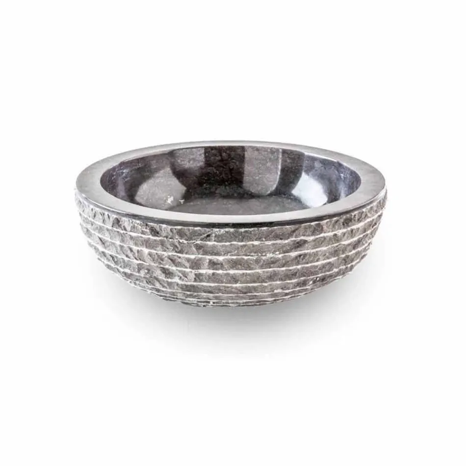 Rundes Design Arbeitsplatte Waschbecken aus handgefertigtem schwarzem Marmor - Leinen Viadurini