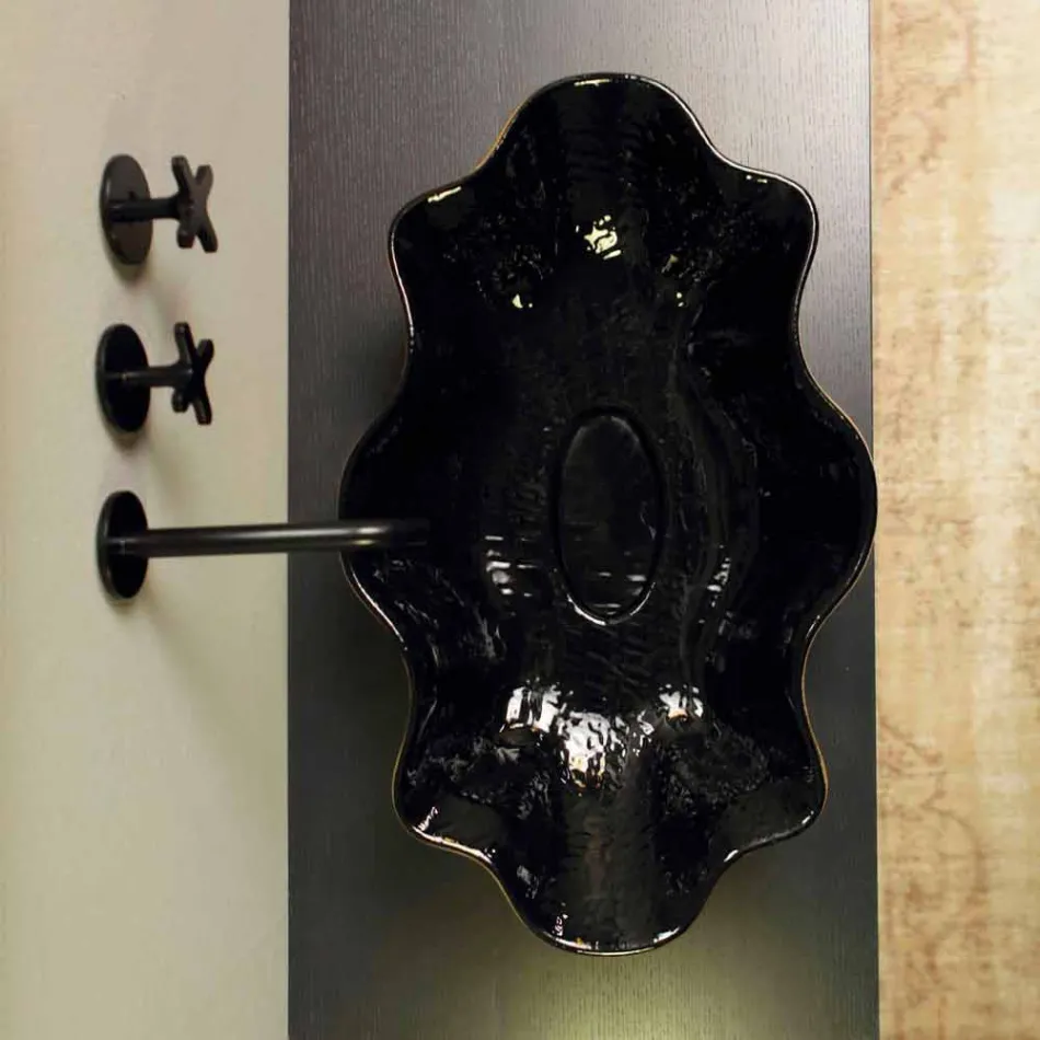 Aufsatzwaschtisch in Schwarz und Gold Keramik Design in Italien Cubo gemacht Viadurini