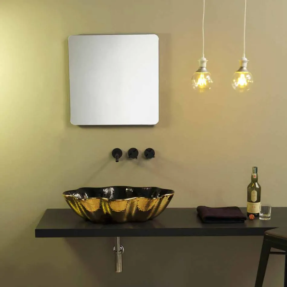 Aufsatzwaschtisch in Schwarz und Gold Keramik Design in Italien Cubo gemacht Viadurini