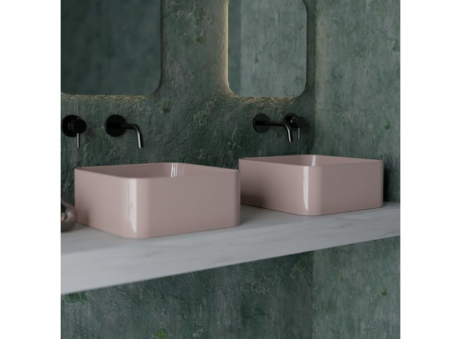 Aufsatzwaschbecken aus Keramik mit Ablaufgarnitur, hergestellt in Italien – Box Viadurini
