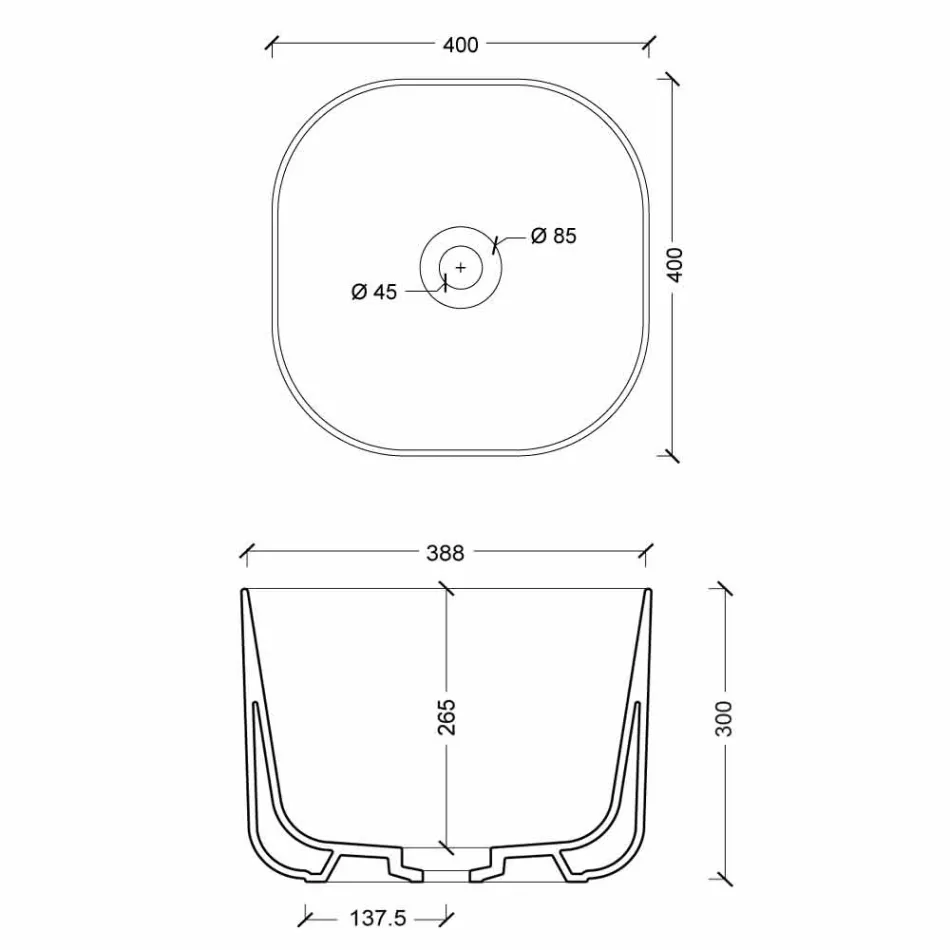 Modernes Design-Arbeitsplatte aus Keramik Waschbecken Star Square 40x40 cm Viadurini