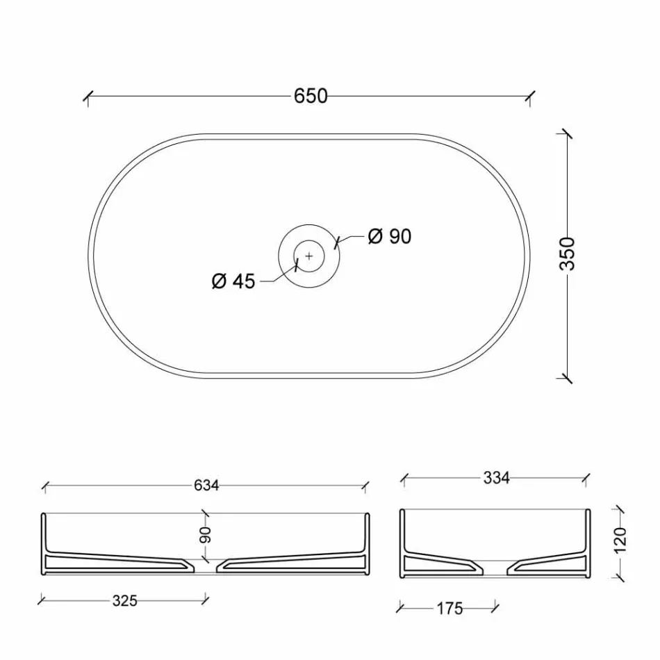 Modernes Design Waschbecken aus Keramik Sun gemacht Italien 65x35 cm Viadurini