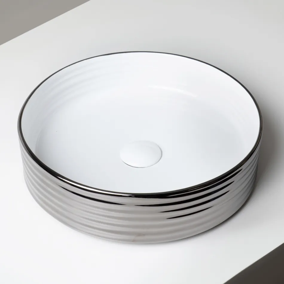 Aufsatzwaschbecken aus gewelltem Feinsteinzeug, hergestellt in Italien - Vibrazione Viadurini