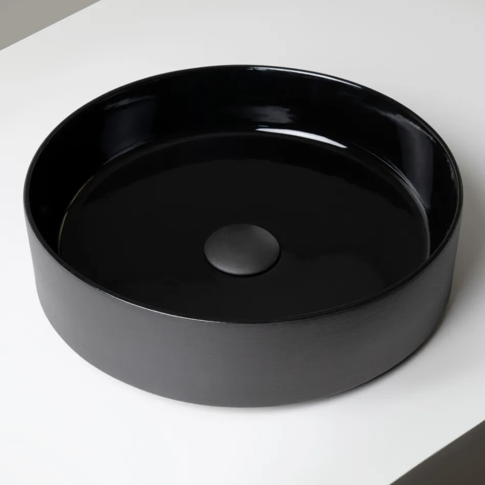 Halo Aufsatzwaschbecken aus handgedrehtem Feinsteinzeug, hergestellt in Italien Viadurini