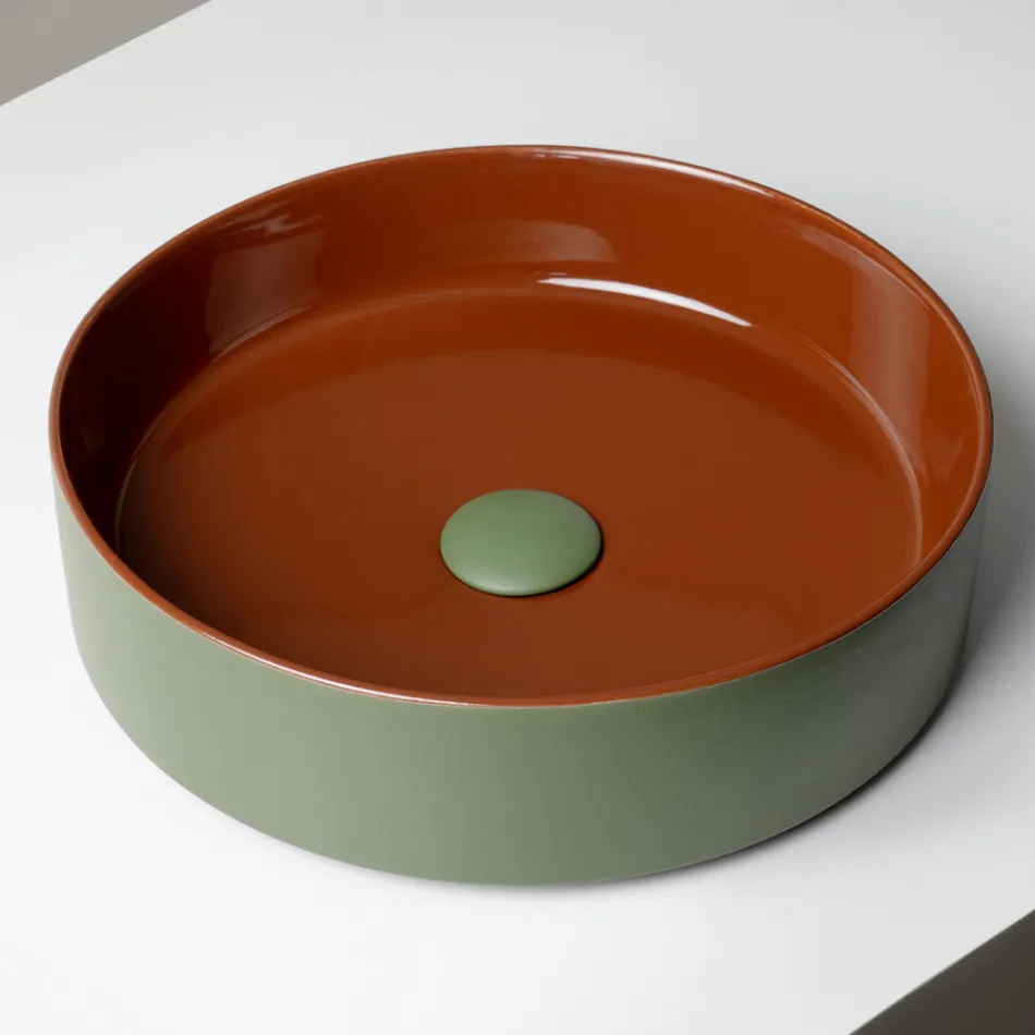 Halo Aufsatzwaschbecken aus handgedrehtem Feinsteinzeug, hergestellt in Italien Viadurini