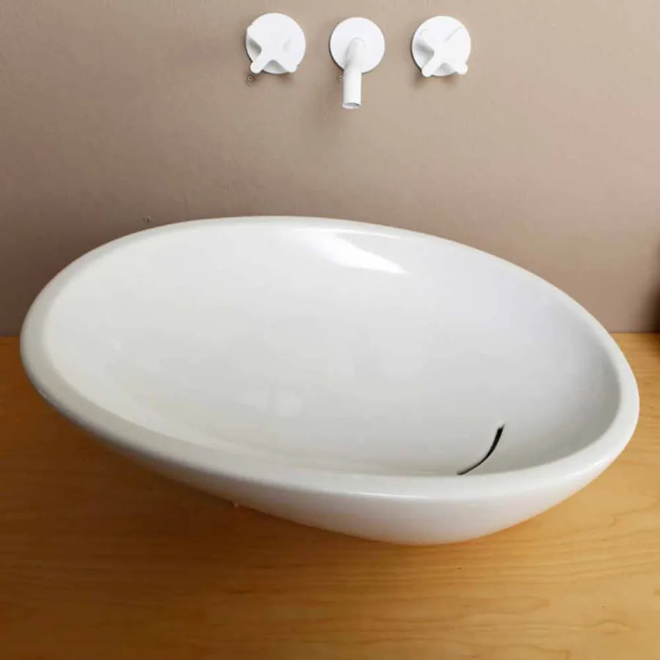 Design geneigten Keramik Waschbecken in Italien glänzend gemacht Viadurini