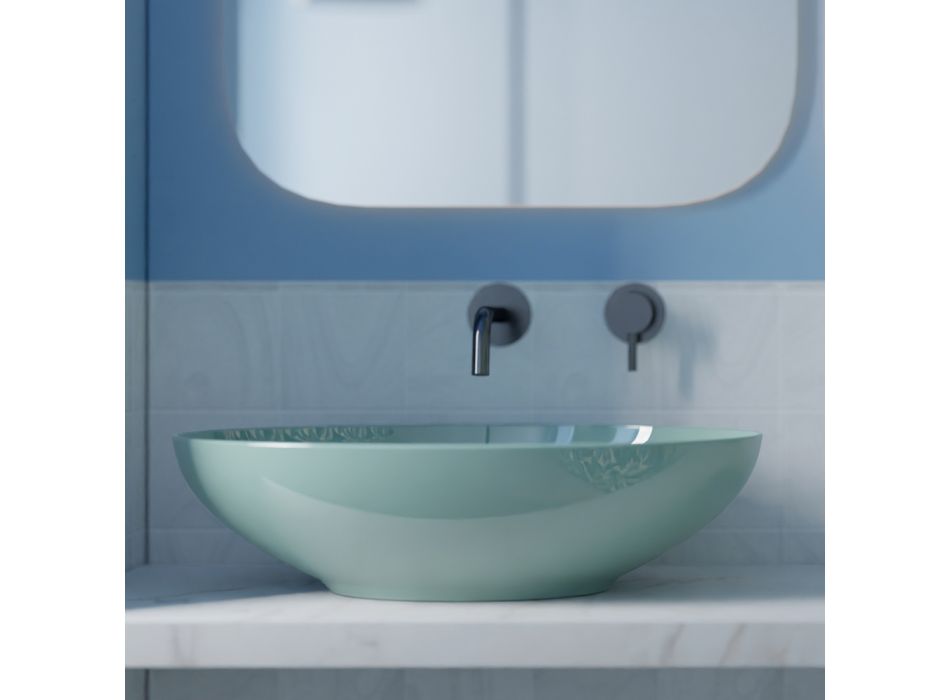 Ovales Aufsatzwaschbecken aus glänzender Keramik, L 50 cm, hergestellt in Italien – Fähre Viadurini