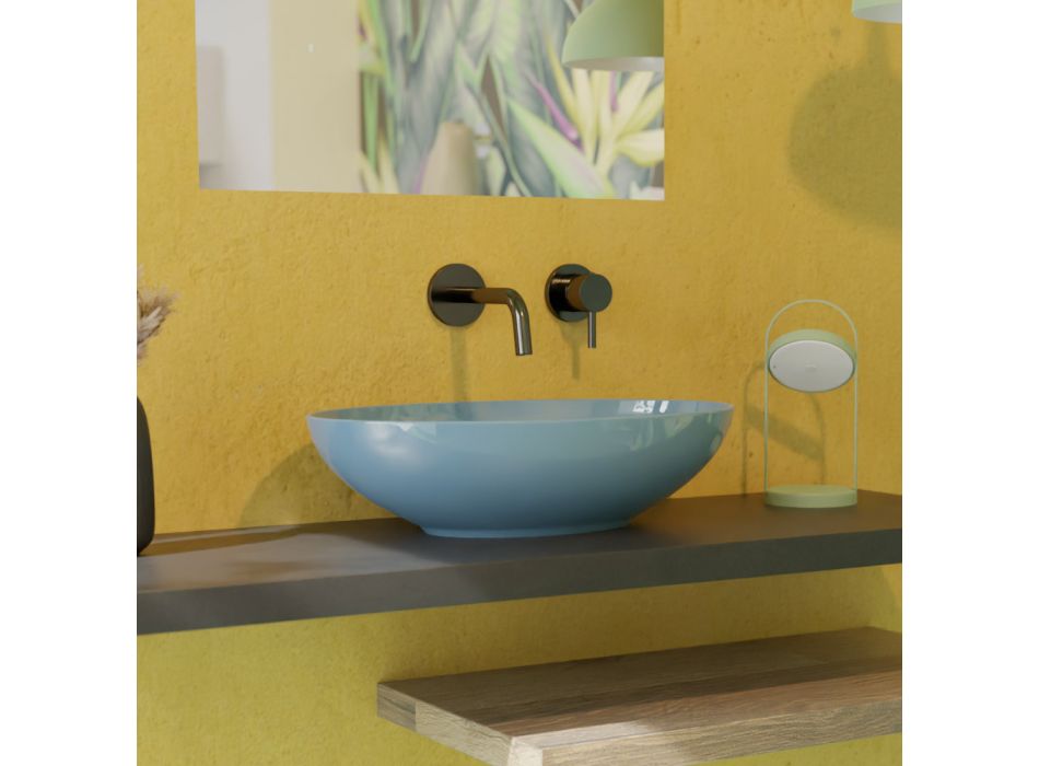 Ovales Aufsatzwaschbecken aus glänzender Keramik, L 50 cm, hergestellt in Italien – Fähre Viadurini