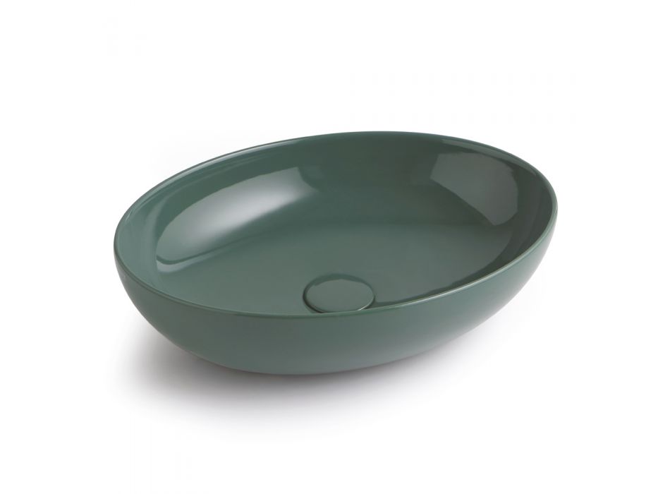 Ovales Aufsatzwaschbecken aus glänzender Keramik Made in Italy - Ferry Viadurini