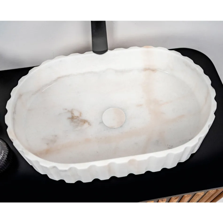 Ovales Aufsatzwaschbecken für das Badezimmer aus weißem Marmor – Cunzit Viadurini