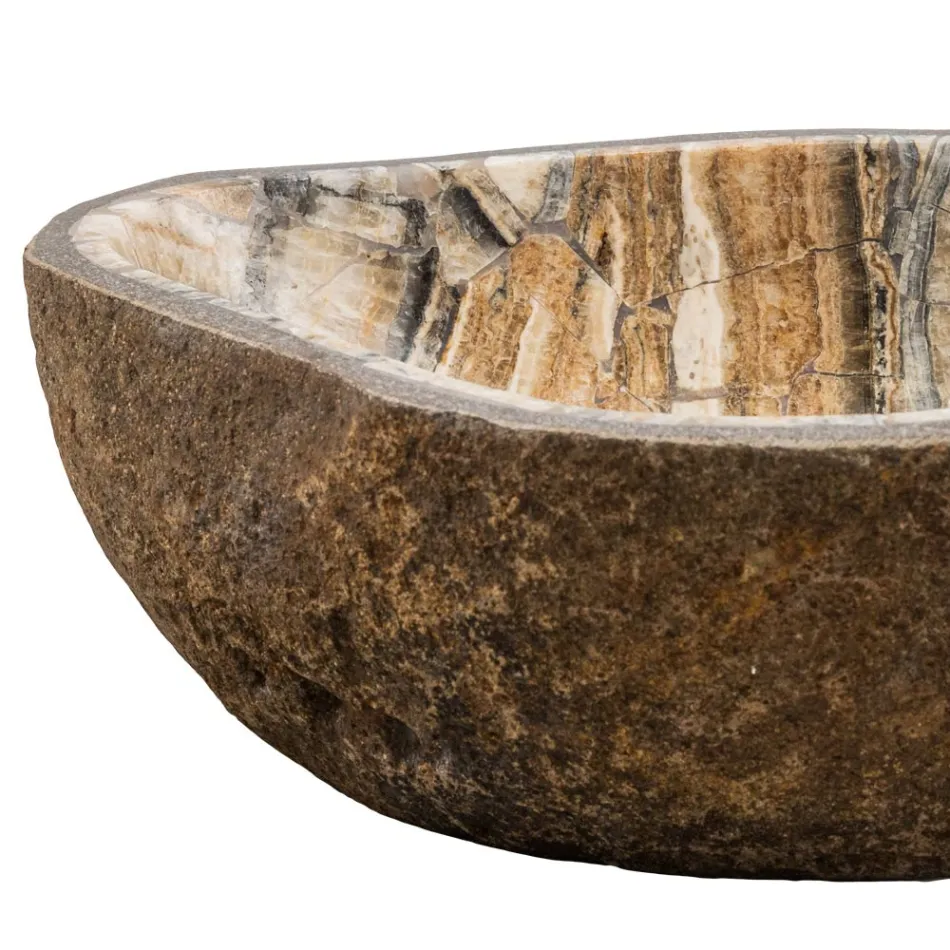 Von Hand gefertigtes Aufsatzwaschbecken aus Flussstein, Palata Viadurini