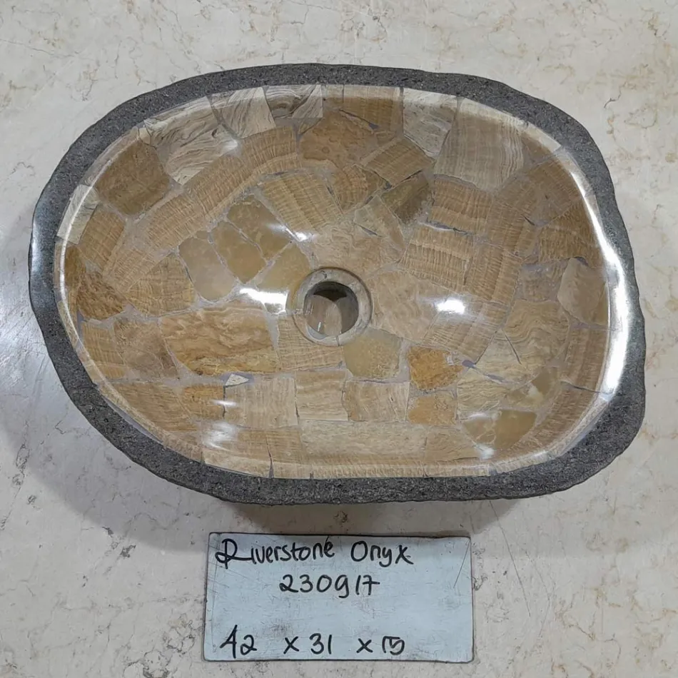 Aufsatzwaschbecken handgefertigt aus Flussstein, Palata, Unikat Viadurini