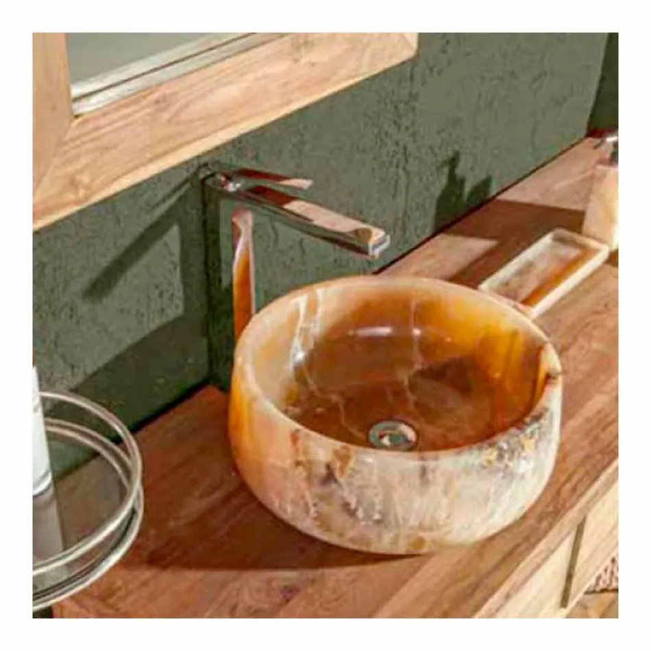 Rundes Waschtisch mit Arbeitsplatte aus reinem Onyx Einzigartiges Design - Ramiro Viadurini