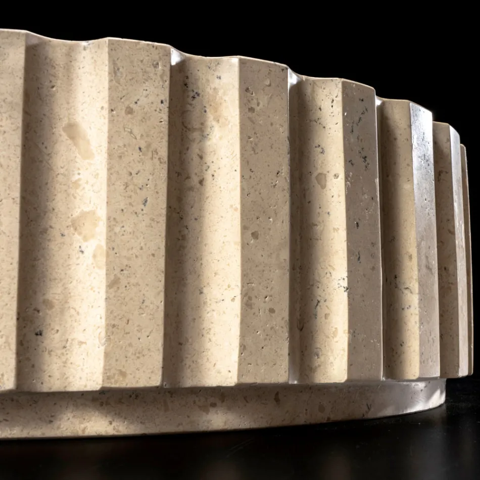 Rundes Aufsatzwaschbecken aus Travertinmarmor – Cattleya Viadurini