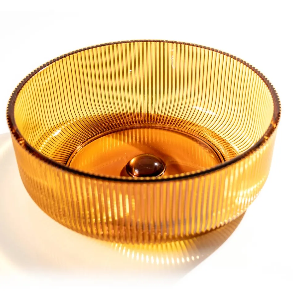 Rundes Aufsatzwaschbecken aus venezianischem Plissè-Glas, hergestellt in Italien – Zirkon Viadurini