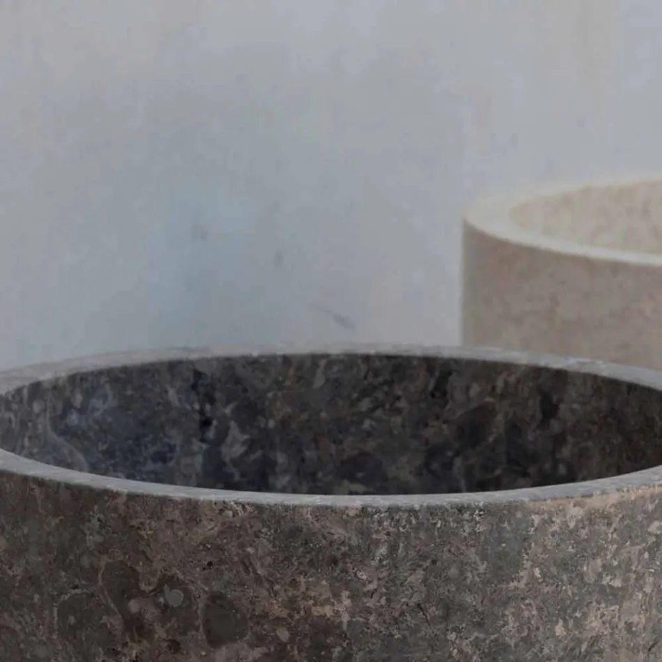 Freistehendes zylindrisches Badezimmerwaschbecken aus grauem Marmor - Cremino Viadurini