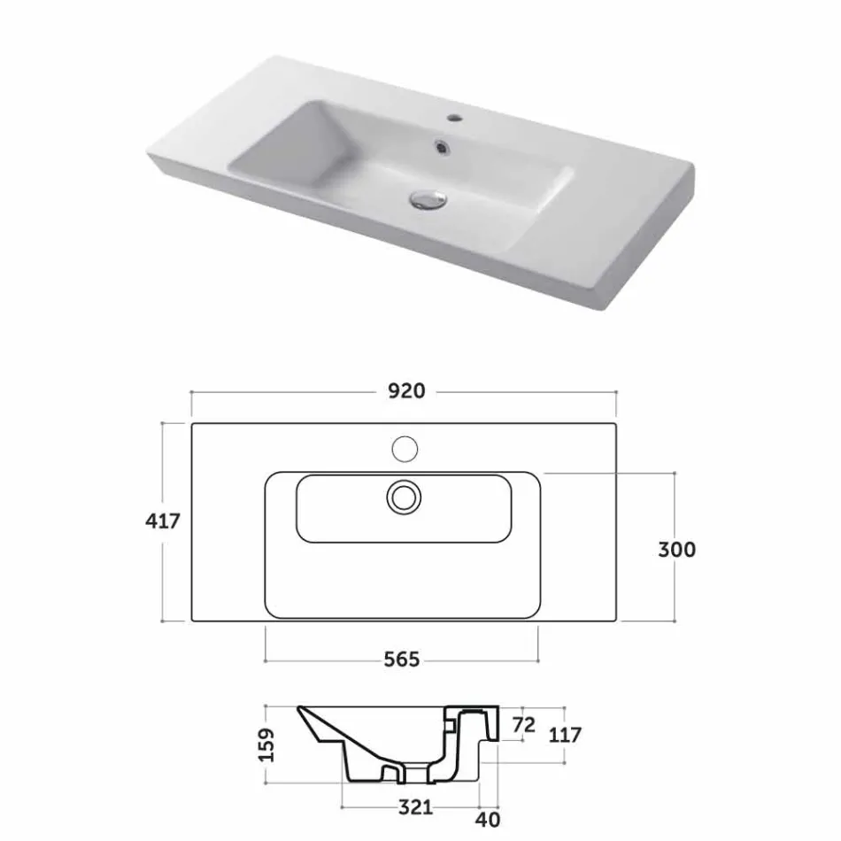 Einbauwaschbecken und Halterung aus weißer Keramik oder farbiger Maida Viadurini