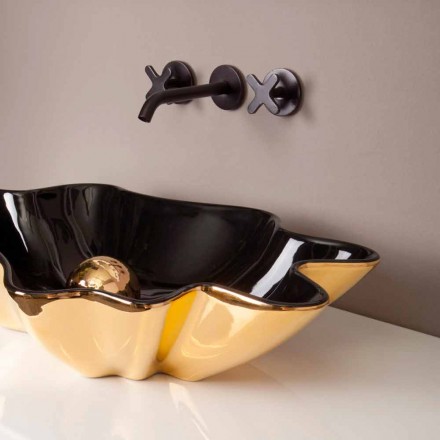 Designer-Waschbecken Keramik schwarz und gold in Italien Rayan gemacht Viadurini