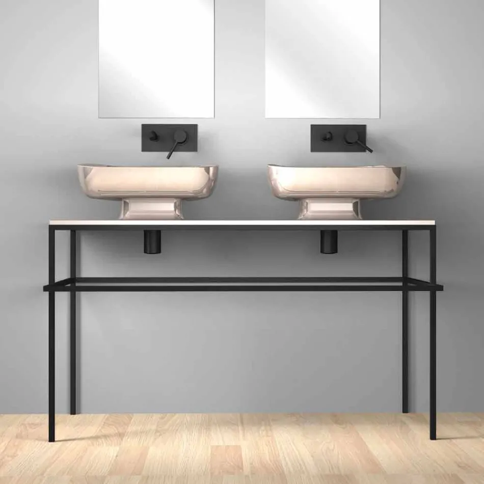 Modernes Doppelwaschbecken aus Keramik made in Italy, Reale Viadurini