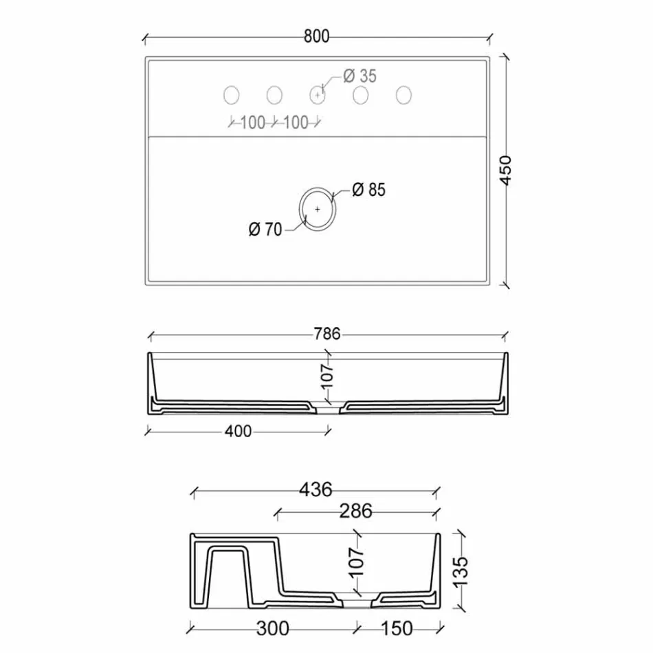 Hängeschrank aus Keramik mit modernem Design Sun 80x45 cm, hergestellt in Italien Viadurini