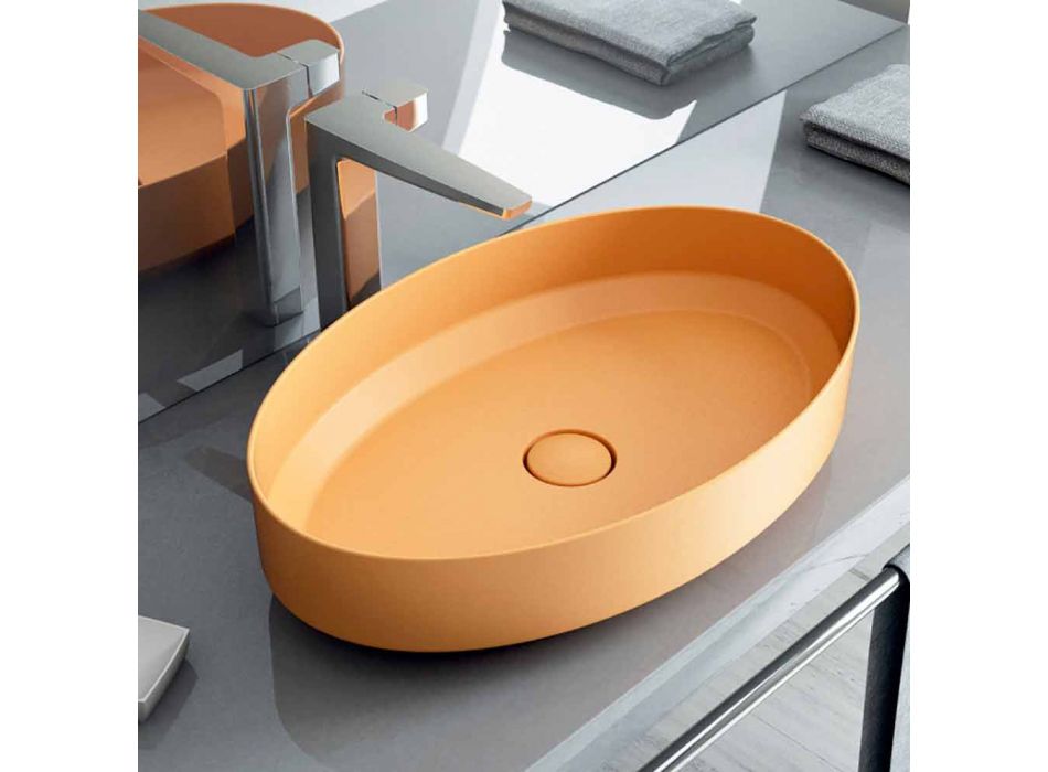 Ovales Aufsatzwaschbecken aus Keramik made in Italy, Yoel Viadurini