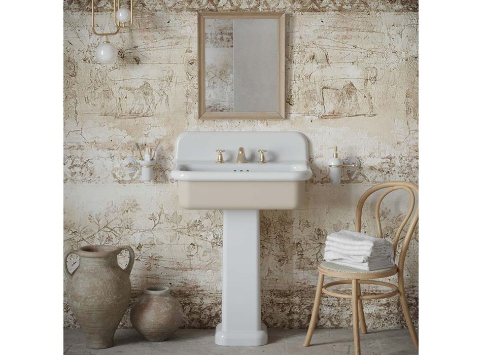 Rechteckiges Badezimmerwaschbecken aus Keramik mit Sockel – Noah Viadurini