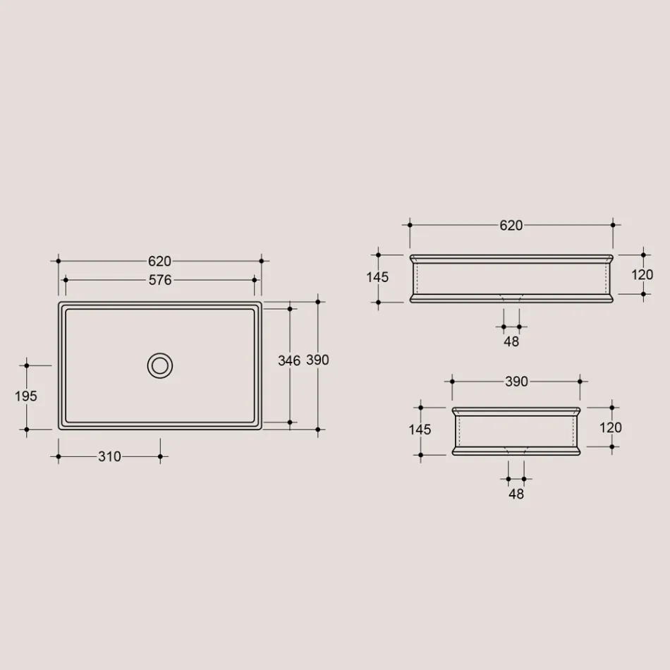 Rechteckiges Aufsatzwaschbecken aus polierter Keramik Made in Italy - Debora Viadurini