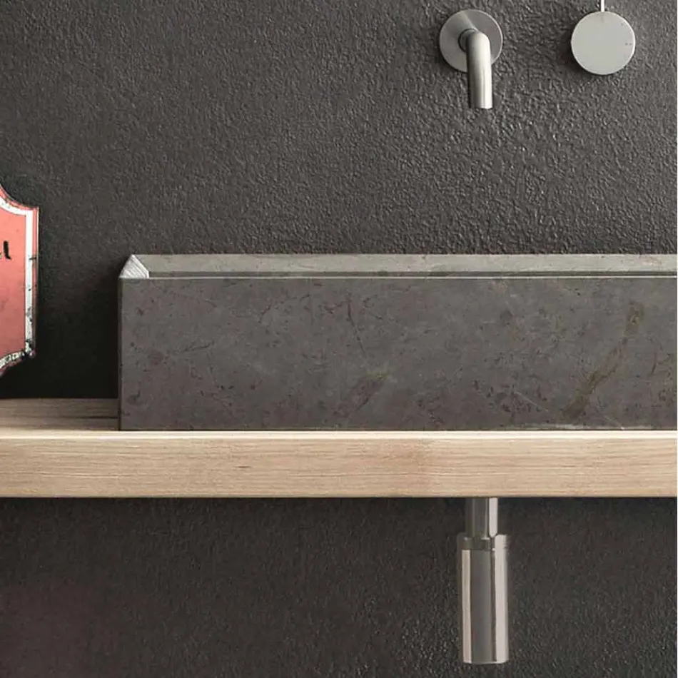 Rechteckiges und modernes Arbeitsplattenwaschbecken aus Designstein - Farartlav3 Viadurini
