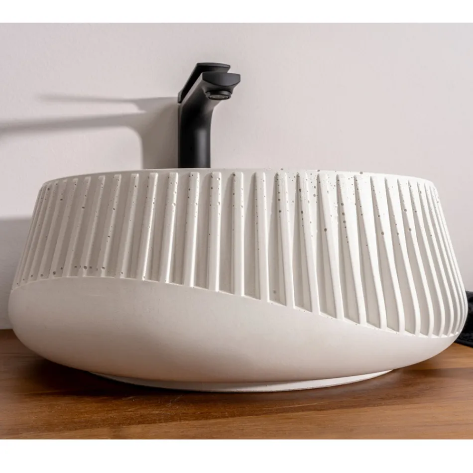 Rundes Aufsatzwaschbecken aus Zement und Harz – Ibisco Viadurini