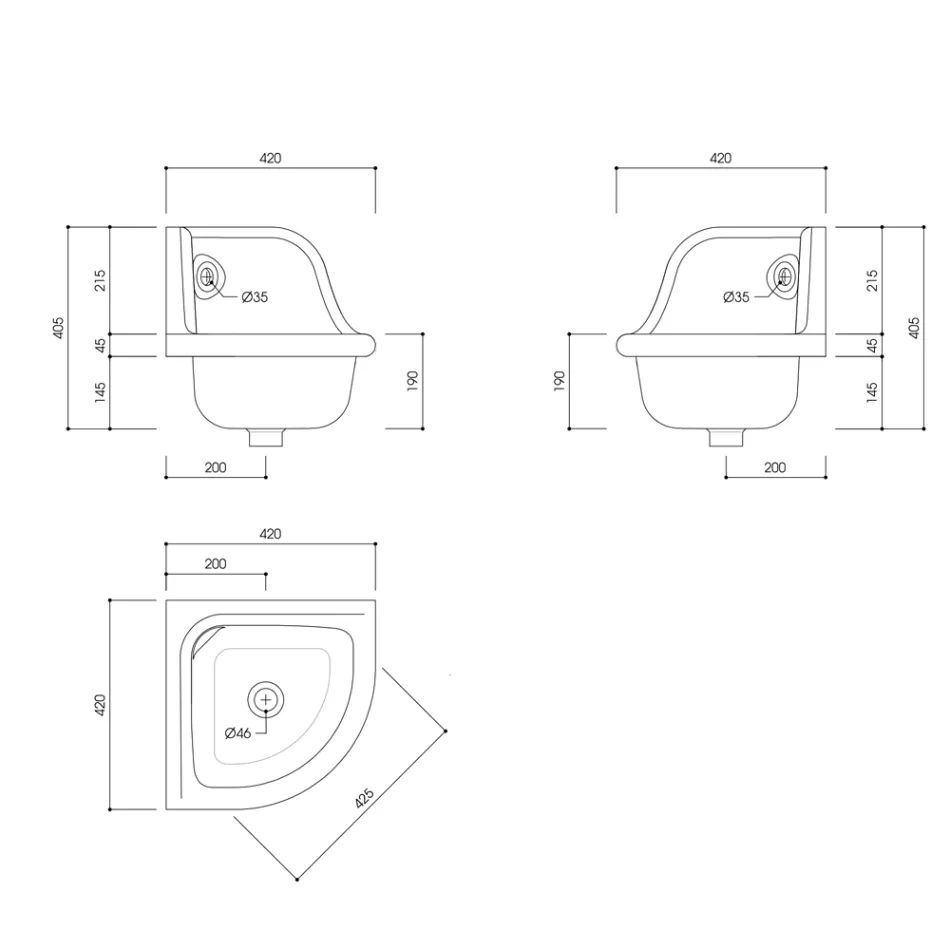 Eckiges Wandwaschbecken aus weißer und farbiger Keramik 42 cm - Angelino Viadurini