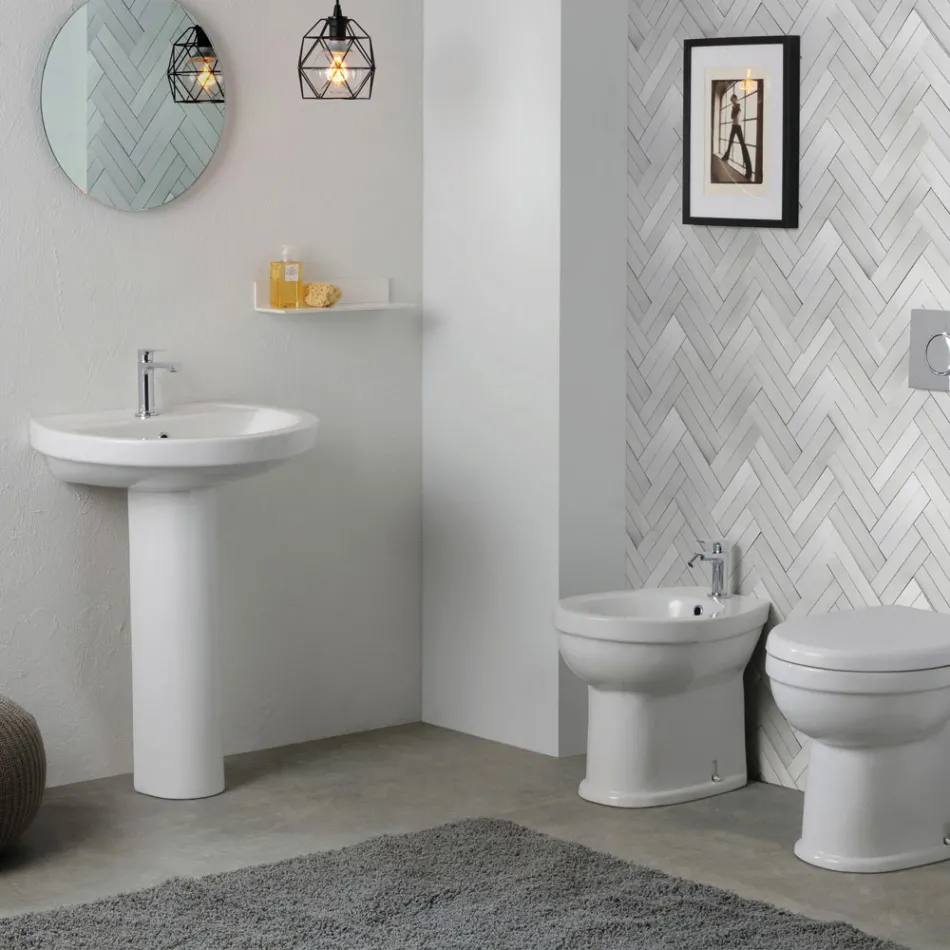 Weißes Keramik-Standwaschbecken mit elegantem, modernem Design – Silica Viadurini