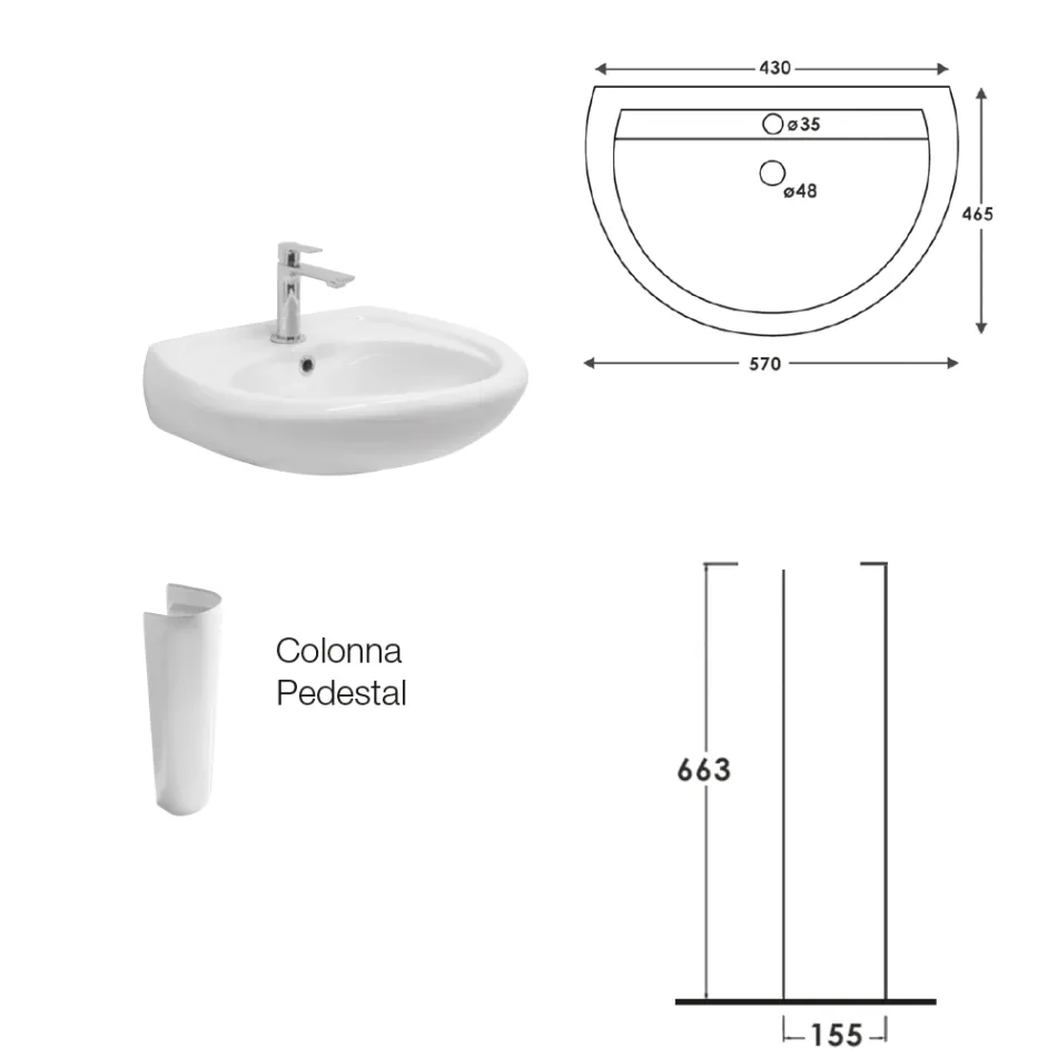 Weißes Keramik-Standwaschbecken mit elegantem, modernem Design – Silica Viadurini