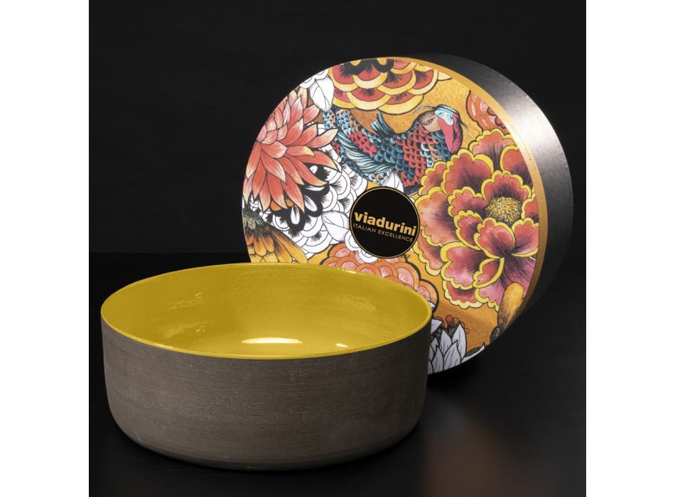Gelbes rundes Aufsatzwaschbecken aus glasiertem Ton Made in Italy - Tatiana Viadurini