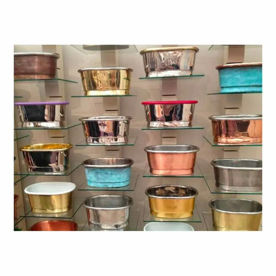 Runde Waschbecken Kupfer Rücken, Handarbeit, Alba Viadurini