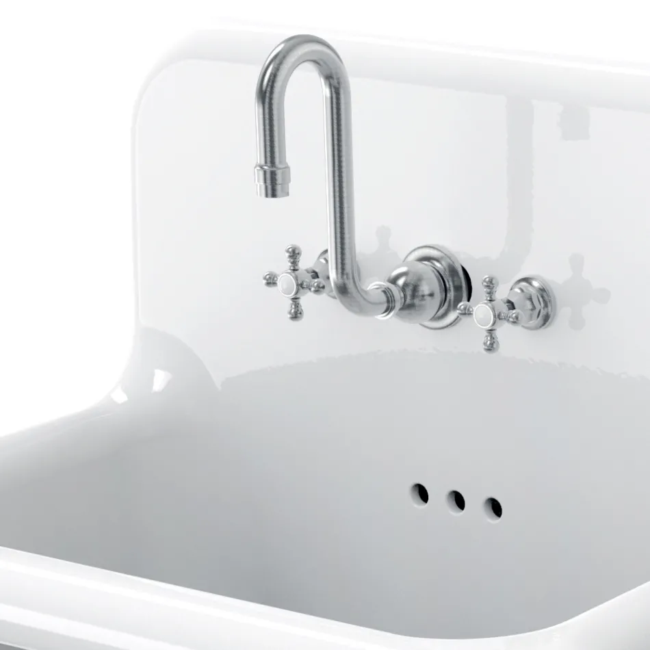 Wandmontiertes Vintage Doppelwaschbecken aus grauer Keramik - Jack Viadurini