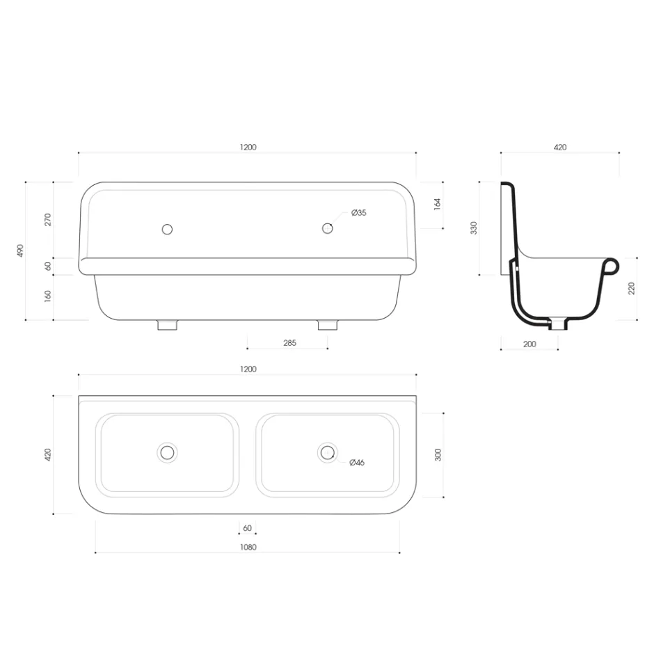 Wandmontiertes Vintage Doppelwaschbecken aus grauer Keramik - Jack Viadurini