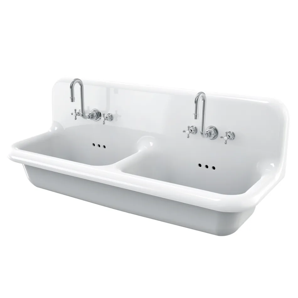 Wandmontiertes Vintage Doppelwaschbecken aus grauer Keramik - Jack Viadurini