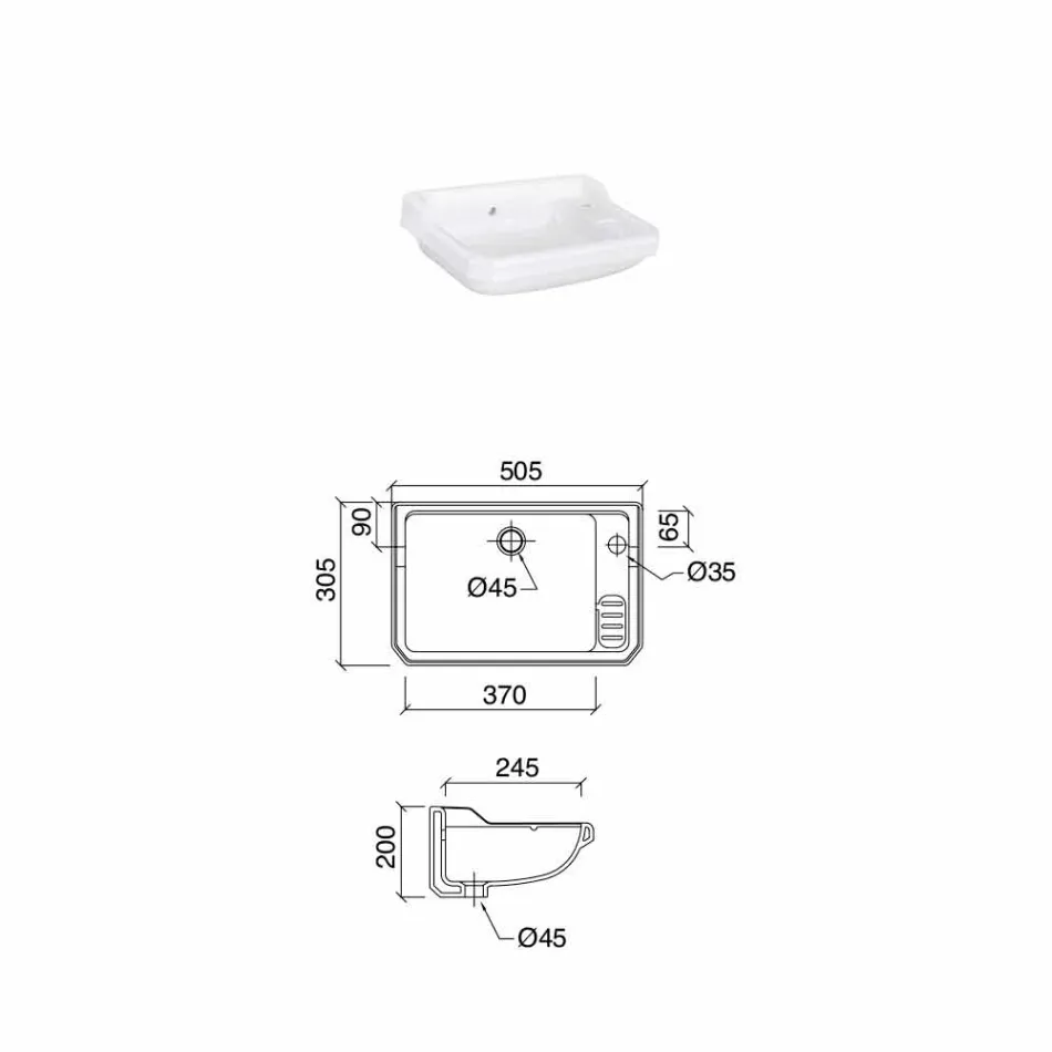 Hängendes Handwaschbecken aus Keramik im klassischen Design, hergestellt in Italien - Nausica Viadurini