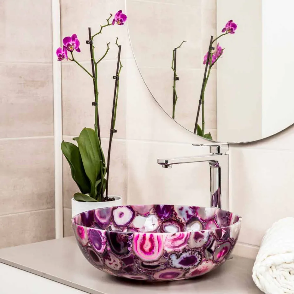 Rundes Achat-Stein-Countertop-Waschbecken - Büffel Viadurini