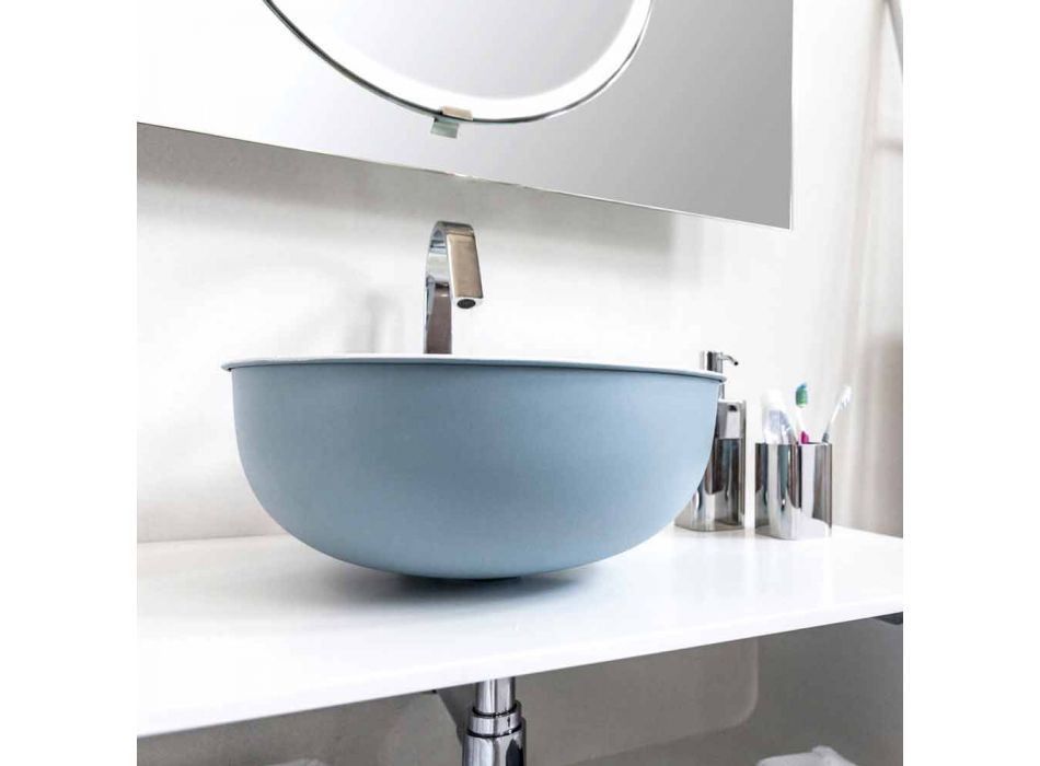 Rundes Aufsatzwaschbecken aus emailliertem Metall in Weiß und Himmelblau - Sky Viadurini