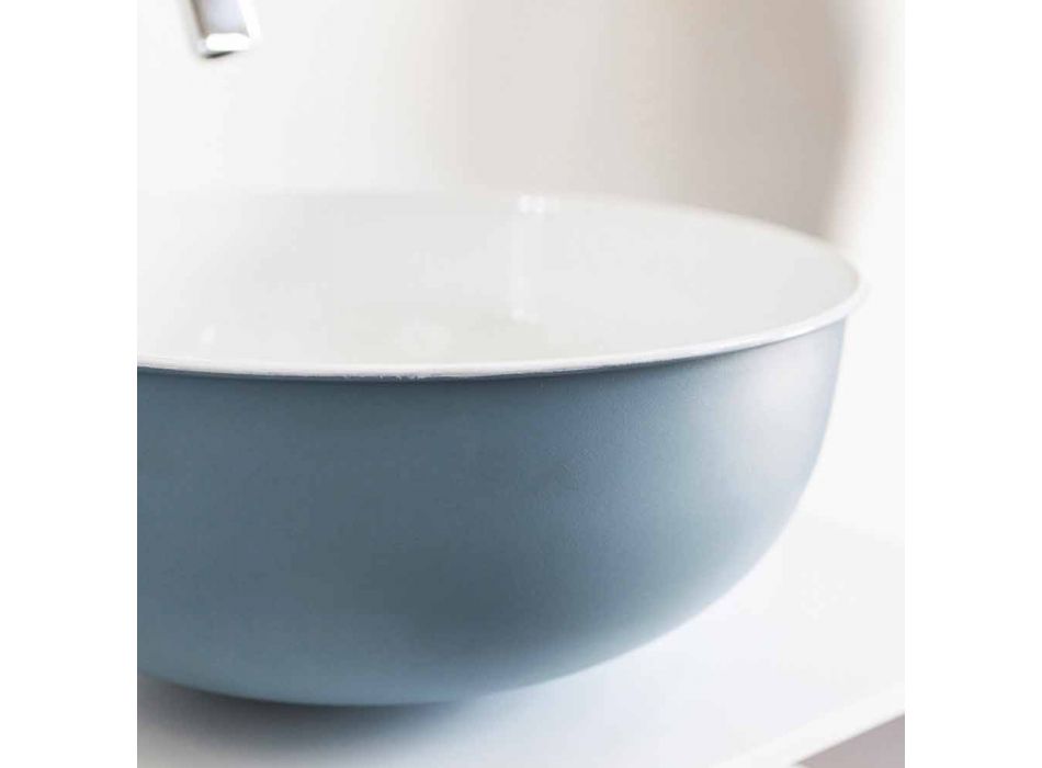 Rundes Aufsatzwaschbecken aus emailliertem Metall in Weiß und Himmelblau - Sky Viadurini