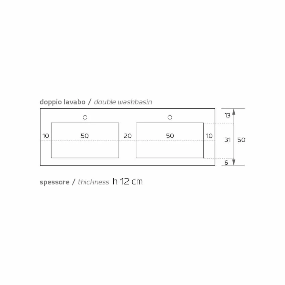 Modernes Doppel-Waschbecken in Luxolid aus Italien, Ruffano Viadurini