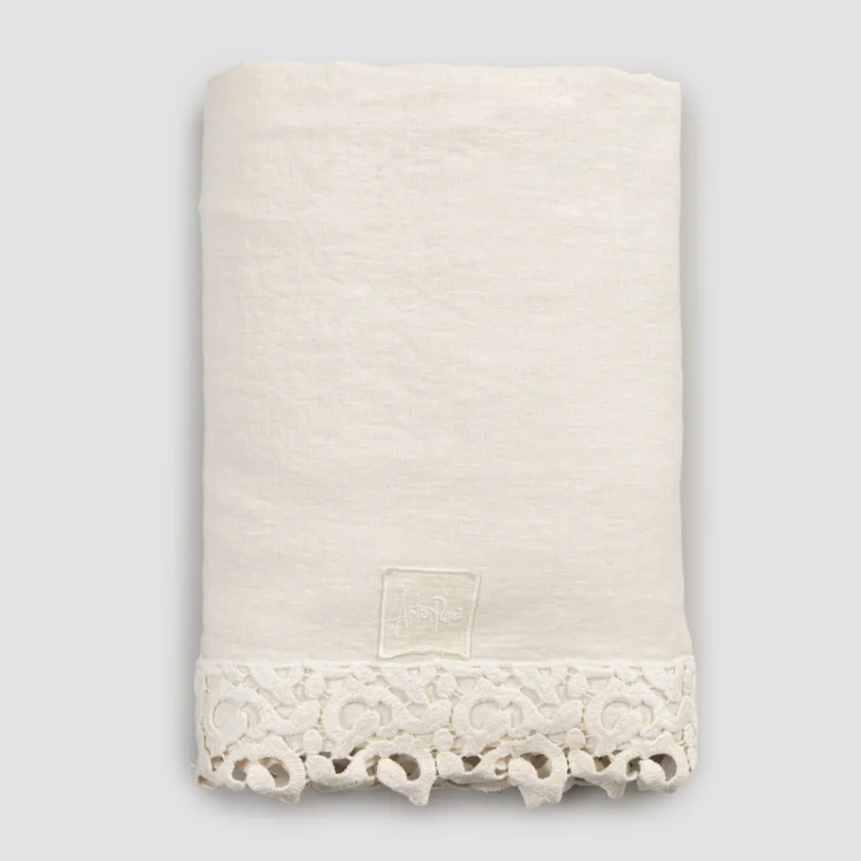 Doppelbettlaken aus Leinen mit Poema-Spitze, 3 Ausführungen – Dulcis Viadurini