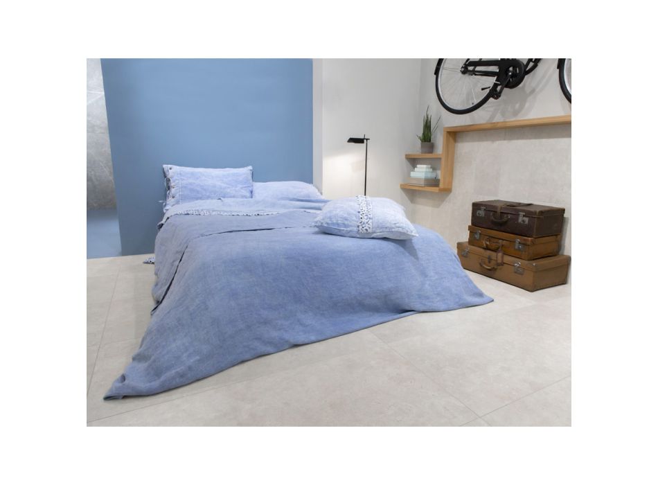 Spannbettlaken für Doppelbett, luxuriöses farbiges Leinen, hergestellt in Italien – Fiumano Viadurini