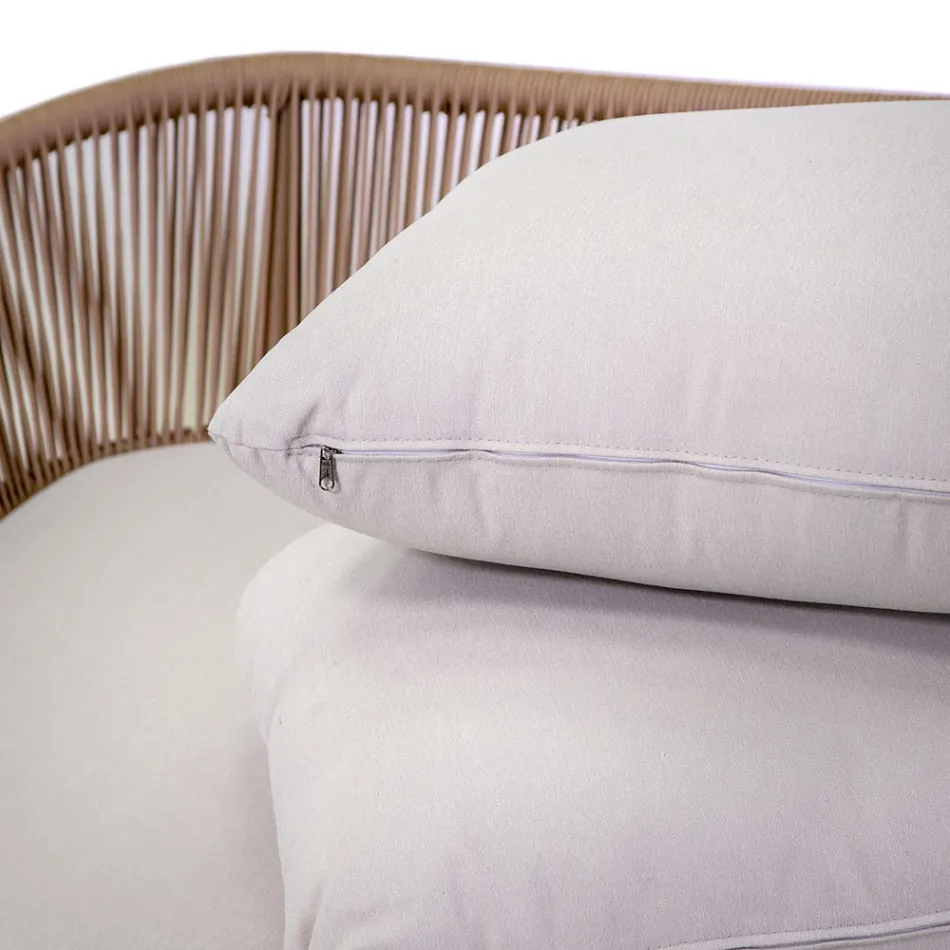 Outdoor-Liege mit Teakholzrahmen, Seilen und Kissen - Zelt Viadurini