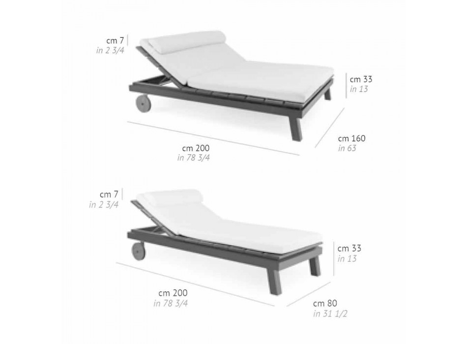 Doppelbett im Freien aus weißem oder schwarzem Aluminium und Holz - Cynthia Viadurini