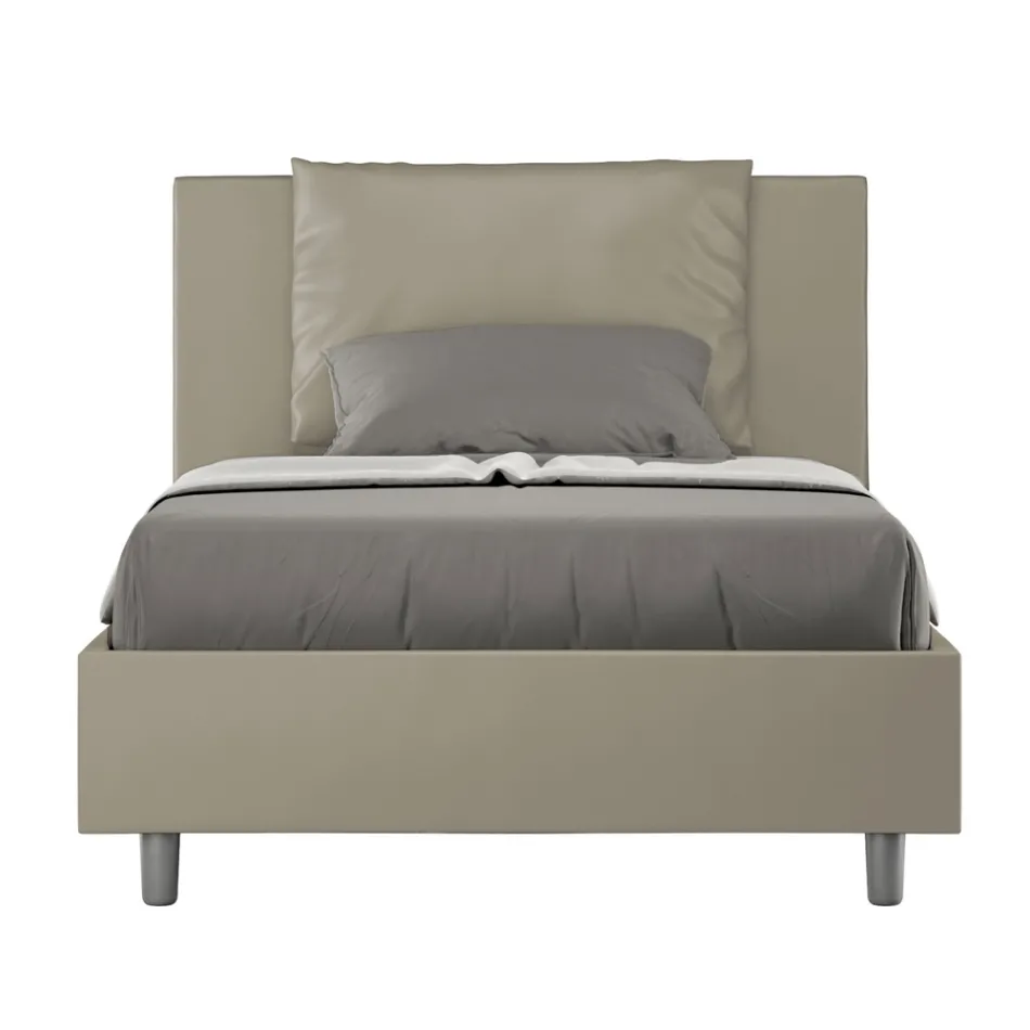 120 x 200 cm Bett mit Kopfteil und Kunstlederkissen, hergestellt in Italien - Olimpiadi Viadurini