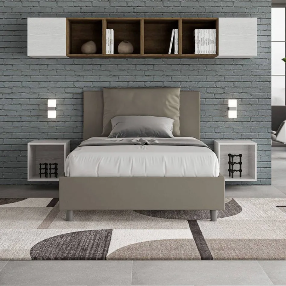 120 x 200 cm Bett mit Kopfteil und Kunstlederkissen, hergestellt in Italien - Olimpiadi Viadurini