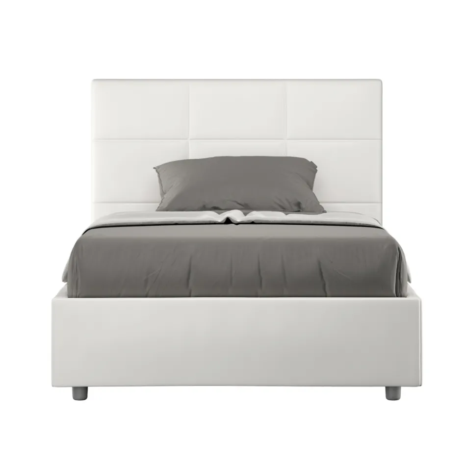 140 x 200 cm Bett mit rechteckigem Kopfteil aus Kunstleder, hergestellt in Italien - Brina Viadurini